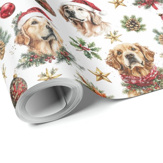 Golden Retriever Pet Dog Christmas Pattern Cadeaupapier (Rol Hoek)