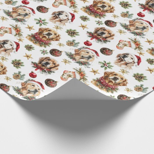 Golden Retriever Pet Dog Christmas Pattern Cadeaupapier (Hoek)