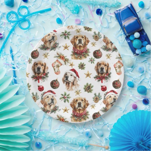 Golden Retriever Pet Dog Christmas Pattern Papieren Bordje (Feest)