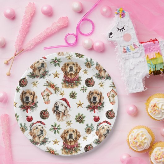 Golden Retriever Pet Dog Christmas Pattern Papieren Bordje (Feest)