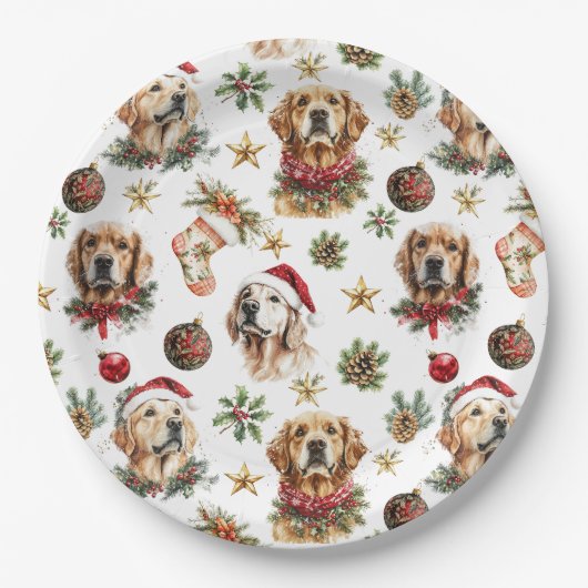 Golden Retriever Pet Dog Christmas Pattern Papieren Bordje (Voorkant)