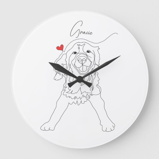 Golden Retriever Pet Line Art with Name Grote Klok (Voorkant)