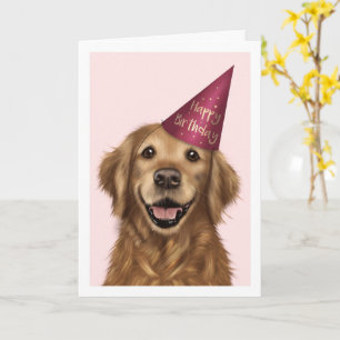 Golden Retriever Pink Birthday Wenskaart Kaart