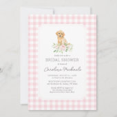 Golden Retriever Pink Gingham Vrijgezellenfeest Kaart (Voorkant)