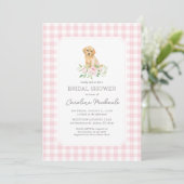 Golden Retriever Pink Gingham Vrijgezellenfeest Kaart (Staand voorkant)
