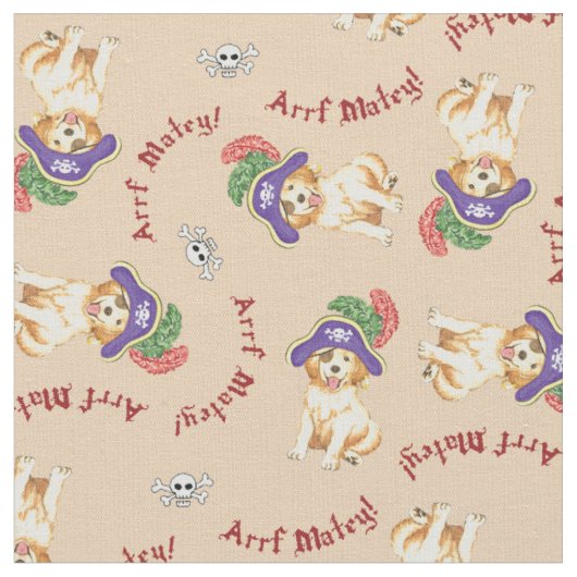 Golden Retriever Pirate Fabric Stof (Close Up)