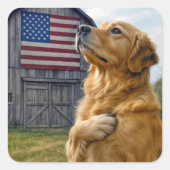 Golden Retriever Pledging Allegiance  Vierkante Sticker (Voorkant)