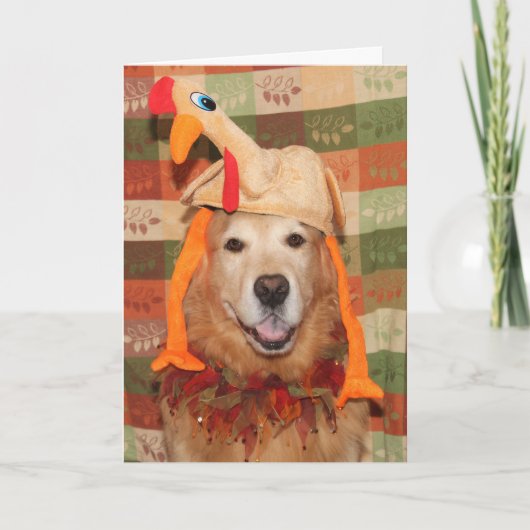 Golden Retriever Plucking Perfect Thanksgiving Kaart (Voorkant)