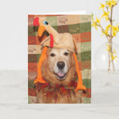 Golden Retriever Plucking Perfect Thanksgiving Kaart (Gele Bloem)