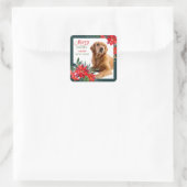 Golden Retriever Poinsettia Bouquet kerst Vierkante Sticker (Tas)