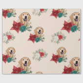Golden Retriever Poinsettia Wrappapier Cadeaupapier (Vlak)