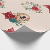 Golden Retriever Poinsettia Wrappapier Cadeaupapier (Hoek)