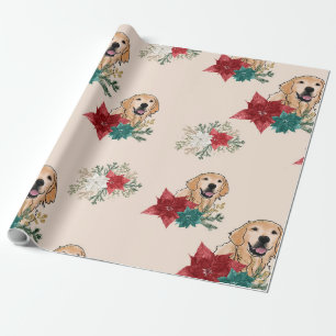Golden Retriever Poinsettia Wrappapier Cadeaupapier