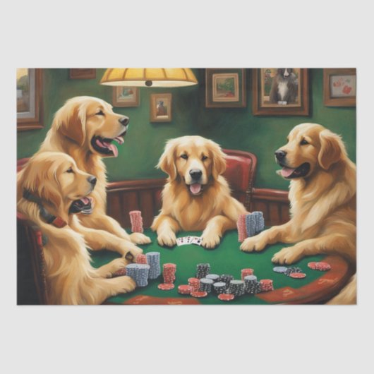 Golden Retriever Poker Party Decoupage Papier (Voorkant)