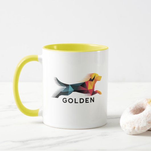 Golden retriever poligonal en amarillo y azul mok (Met donut)