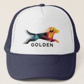 Golden retriever poligonal en amarillo y azul trucker pet (Voorkant)