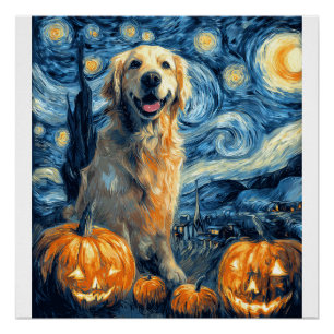 Golden Retriever Pompoen Sterrennacht Hondenmoeder Perfect Poster