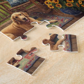 Golden Retriever Porch Sunflowers USA Flag Legpuzzel (Zijkant)