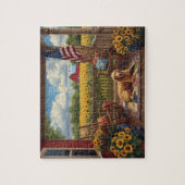 Golden Retriever Porch Sunflowers USA Flag Legpuzzel (Verticaal)