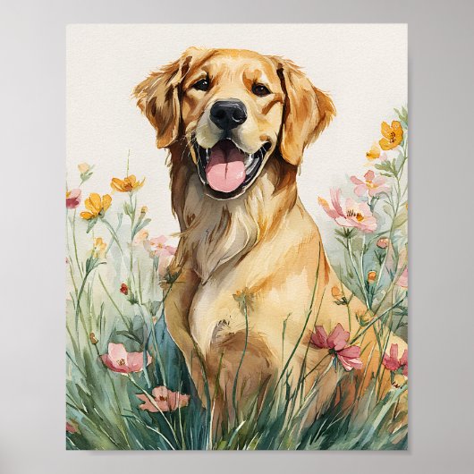 Golden Retriever Portrait Poster – Waterverf Dog (Voorkant)