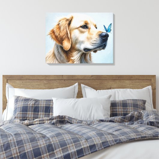 Golden Retriever Portret met vlinder Canvas Afdruk (Insitu (Slaapkamer))