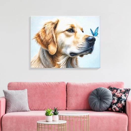 Golden Retriever Portret met vlinder Canvas Afdruk (Insitu (Woonkamer))