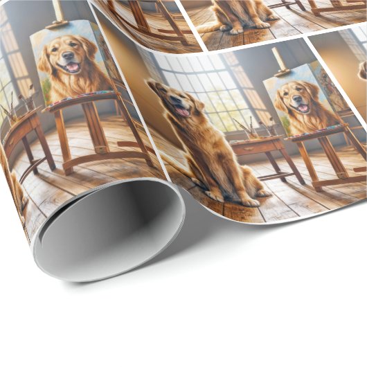 Golden Retriever Portret op Canvas Cadeaupapier (Rol Hoek)