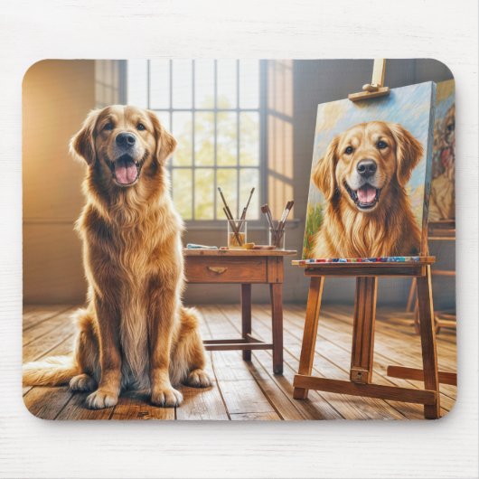 Golden Retriever Portret op Canvas Muismat (Voorkant)