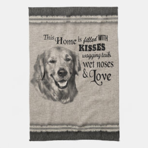 Golden Retriever  portret schattig citaat Theedoek