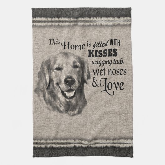 Golden Retriever  portret schattig citaat Theedoek (Verticaal)