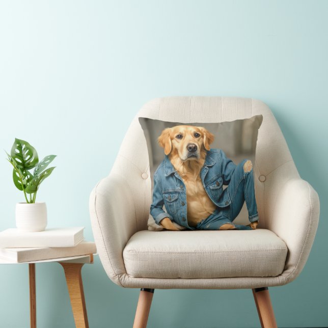 Golden Retriever poseren in blauwe jeans Kussen (Stoel)