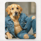 Golden Retriever poseren in blauwe jeans Muismat (Voorkant)
