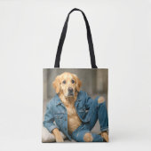 Golden Retriever poseren in blauwe jeans Tote Bag (Voorkant)