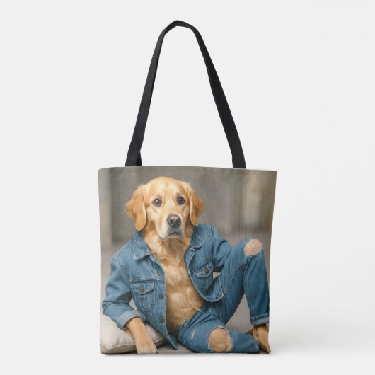 Golden Retriever poseren in blauwe jeans Tote Bag (Achterkant)