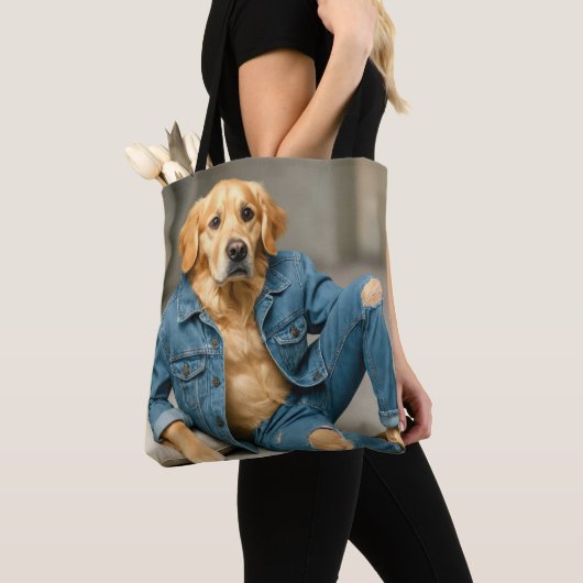Golden Retriever poseren in blauwe jeans Tote Bag (Dichtbij)