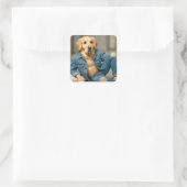 Golden Retriever poseren in blauwe jeans Vierkante Sticker (Tas)