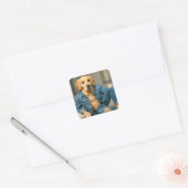 Golden Retriever poseren in blauwe jeans Vierkante Sticker (Envelop)