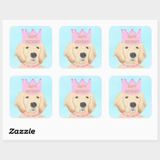 Golden Retriever Prinses Verjaardag Sticker (Vel)