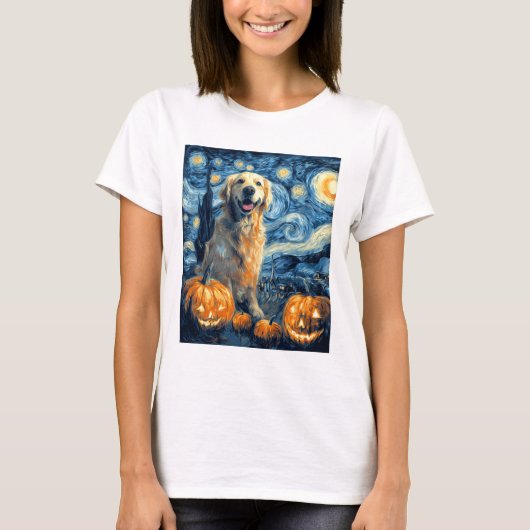Golden Retriever Pumpkin Starry Night Dog Mom Van  T-shirt (Voorkant)