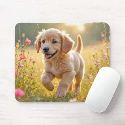 Golden Retriever Pup In a Summer Field Muismat (Met muis)
