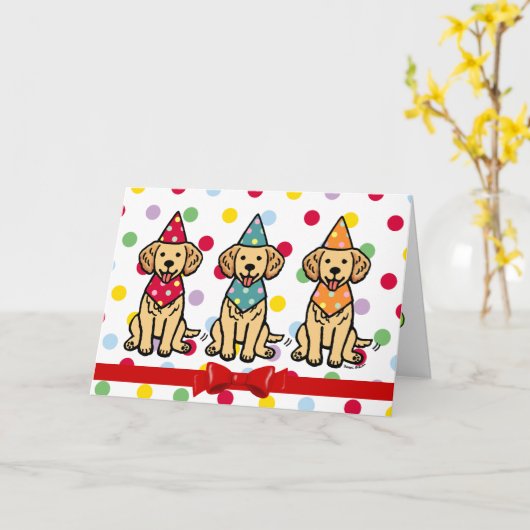 Golden Retriever Puppies Birthday Kaart (Gele Bloem)