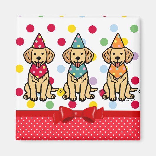 Golden Retriever Puppies Birthday Magneet (Voorkant)
