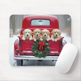 Golden Retriever Puppies in een kersttruck Muismat