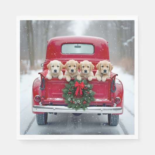 Golden Retriever Puppies in een kersttruck Servet (Voorkant)