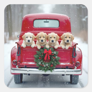 Golden Retriever Puppies in een kersttruck Vierkante Sticker