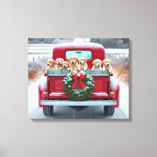 Golden Retriever Puppies in Retro Truck Canvas Afdruk (Voorkant)