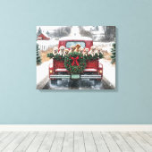 Golden Retriever Puppies in rode kersttruck Canvas Afdruk (Insitu (Houten vloer))