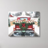 Golden Retriever Puppies in rode kersttruck Canvas Afdruk (Voorkant)