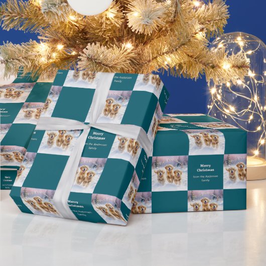 Golden Retriever Puppies in Sneeuwpuppy Kerst Cadeaupapier (Feestdagen)