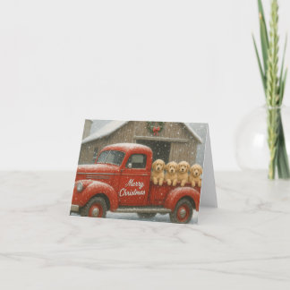Golden Retriever Puppies in Truck Christmas Card Bedankkaart